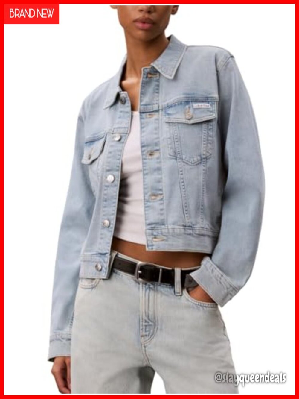 Classic Denim Trucker Jacket Button Front Point Collar Roll Up Sleeve